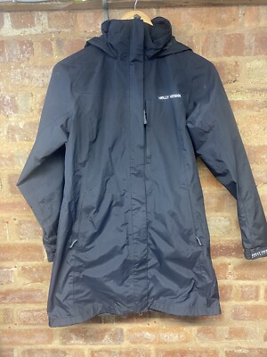 HELLY HANSEN DAMEN LANGE SCHWARZE JACKE MANTEL MIT KAPUZE GRÖSSE XS EXTRA SMALL
