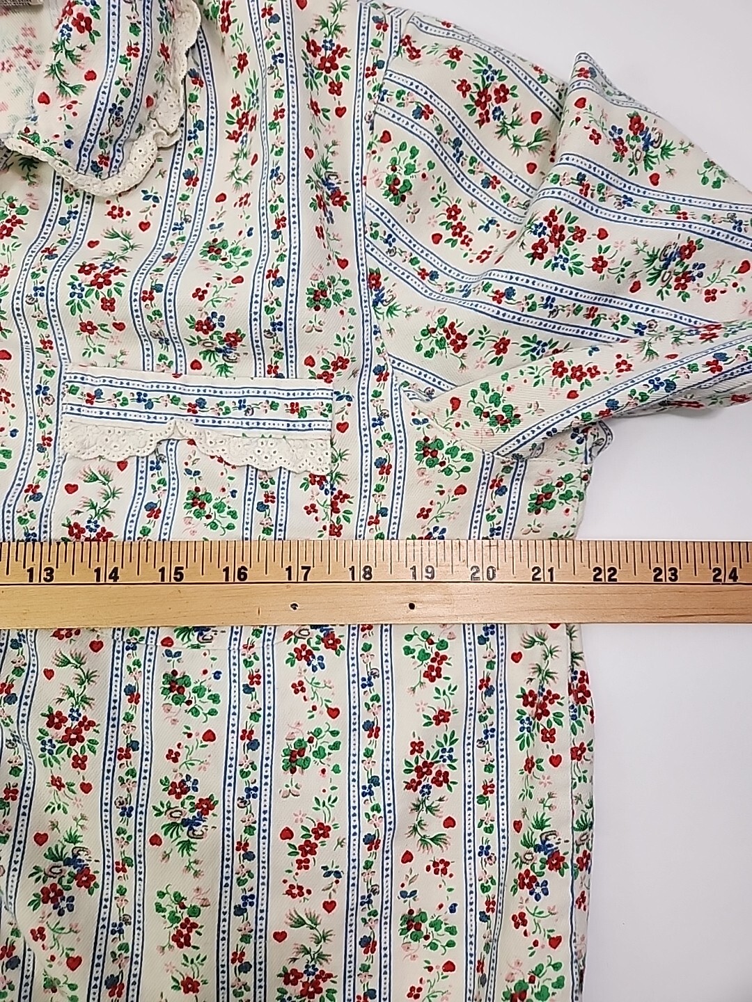 LL Bean Women M Cotton Flannel Pajama Set L/S Shirt w Pants Floral Lace