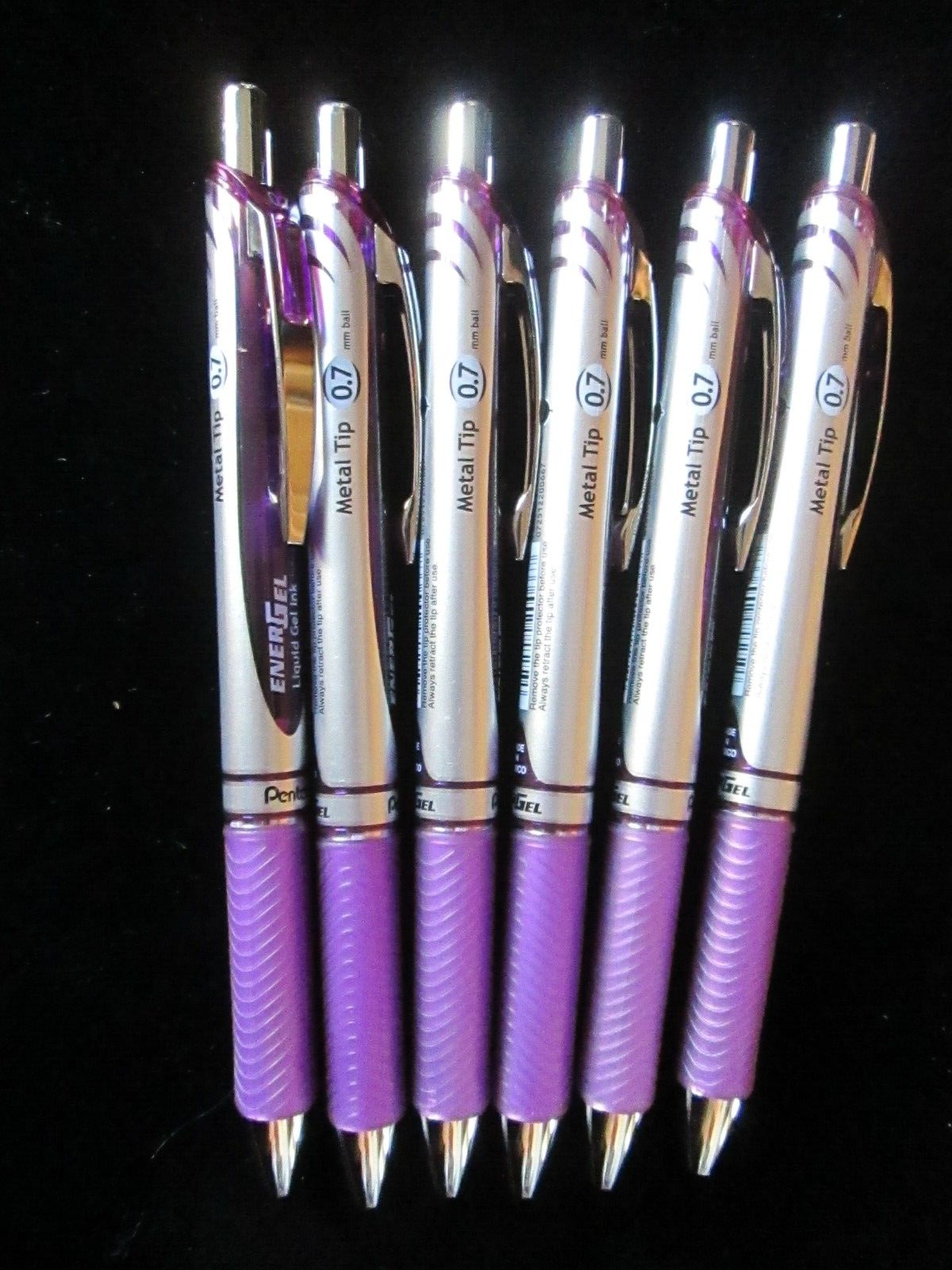6 NWOB Pentel EnerGel RTX Retractable Liquid Gel Pen .7mm Metal Tip Violet Ink
