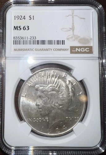 1924-P $1 Silver Peace Dollar NGC Cert MS63