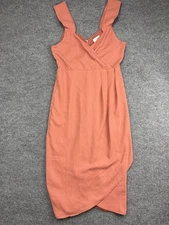 Bohme Dress Womens Medium Rose Drop Sly Fitted Midi Sleeveless Wrap Tulip Hem