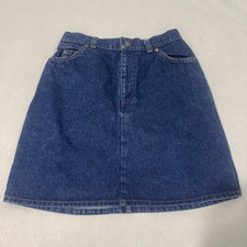 Vintage Levi s Denim Jean Skirt Dark Wash 28 White Tab 80s Zip Short Mini A Line