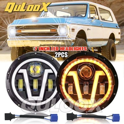 Hi/Lo 7'' inch LED Headlights Round Sealed For Chevy Blazer C10 Pickup 1969-1974
