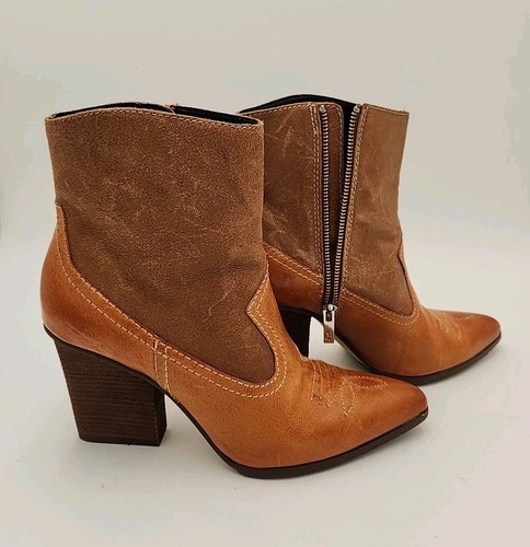 Donald Pliner VELLE Brown Leather Western Womens 9.5 M Ankle Boots Fawn UNWORN - Picture 8 of 18