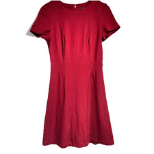 Adrianna Papell Size 6 Red Burgundy Stretch Knit Dress Short Sleeve Fit & Flare