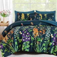 Comforter Set 8 Piece Blue Floral Bedding Set, Elegant King Peacock Blue