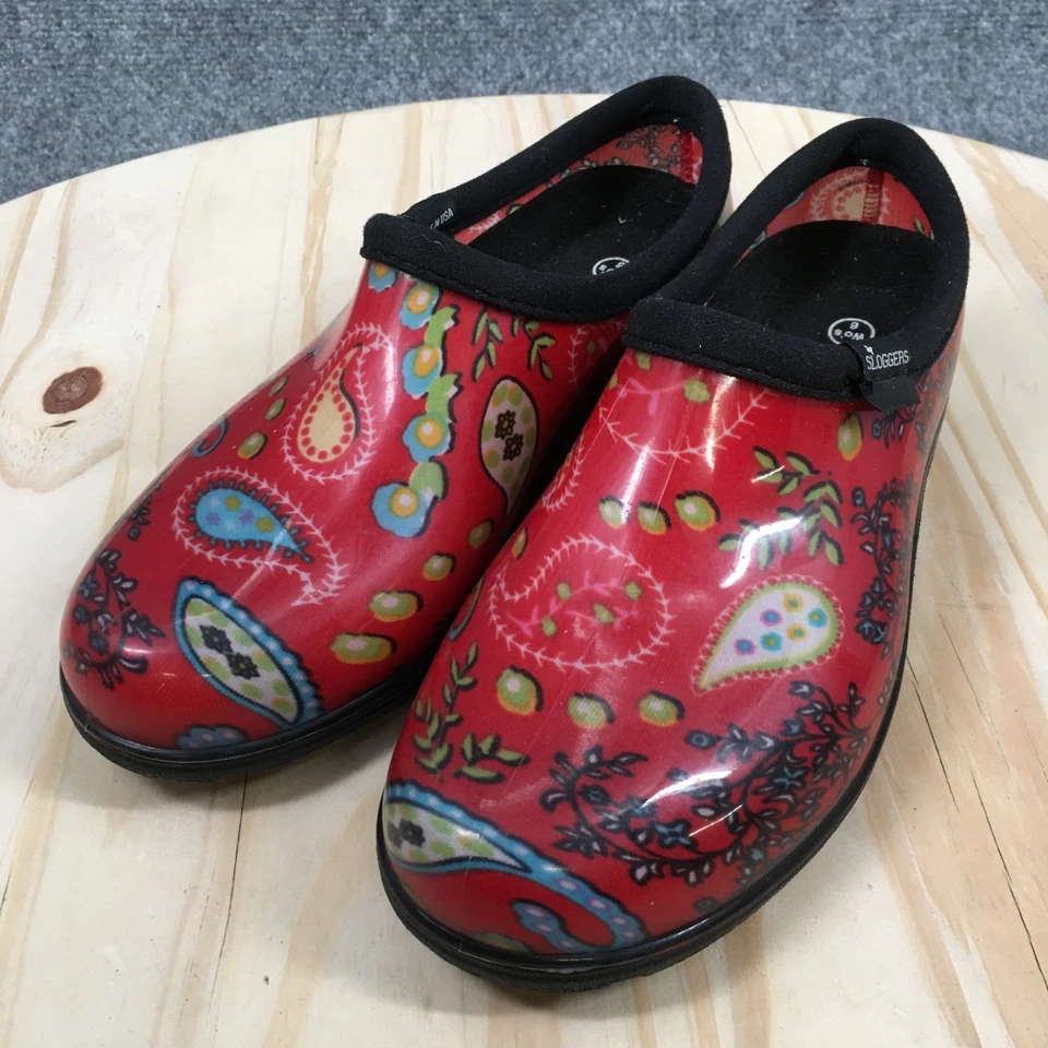 Sloggers Zapatos Mujer 6 Lluvia Impermeable Jardín Zuecos Sin Cordones Cómodos Cachemira Rojo Foto 3 de 4