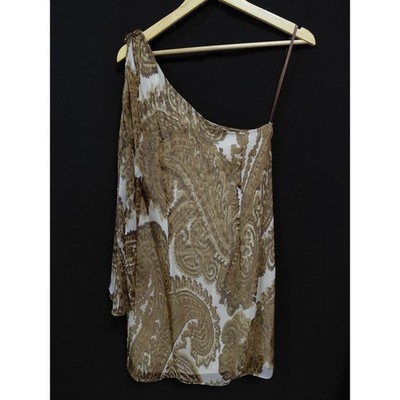 Milly One Shoulder Paisley Dress Brown Sleeveless Short Women Size 6