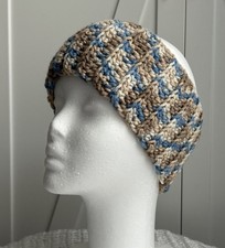 Crochet Headband Ear Warmer Handmade Multicolor Blue Brown Hues Fall Winter
