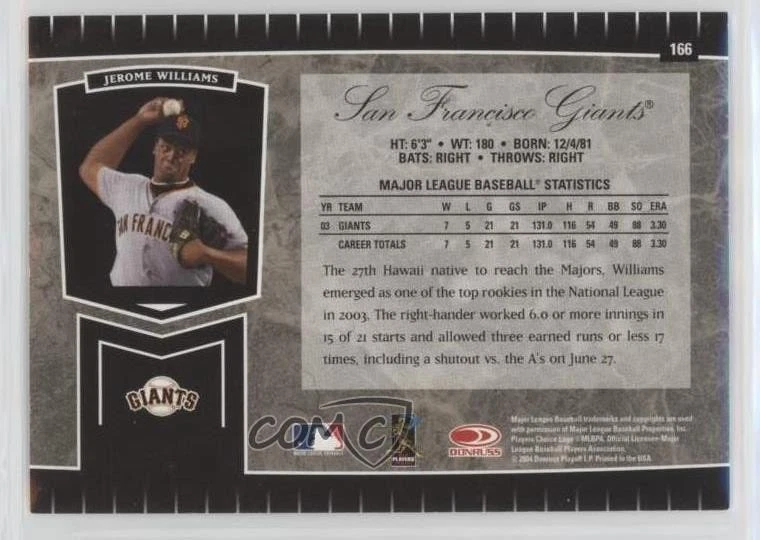 2004 Leaf Certified Cuts Jerome Williams #166 - Image 2 of 2