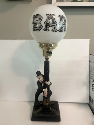 Vtg 50 s Charlie Chaplinesk Chalk''Drunk on a Lamppost'' bar lamp Milk Glass Globe