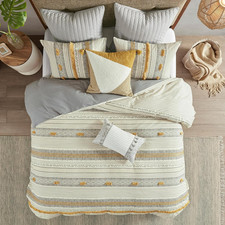Cody 100 Cotton Duvet Cover Set, Full/Queen, Stylish Gray Yellow Design