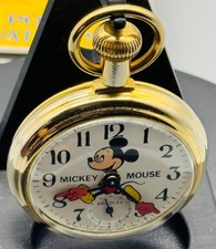 Vintage Bradley Mickey Mouse Wind up Pocket Watch Original Box Papers Working