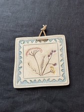 Vintage Ceramic Tile Wall Hanging Wild Flowers Signed 1997