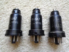Three Vintage 6K7 Vacuum Tubes Tested Strong