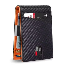 RFID Anti-Theft Leather Mens Wallet Carbon Fiber Slim Card Holder