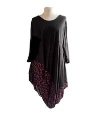 One Size Plus 18-24 Handmade Dress Black Red Quirky Asymmetric Tulip Bubble