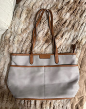 Women s Gray Pebbled Tote Bag, Brown Double Handles, Open, Lined, Inner Pockets