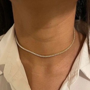 Authentic 6.5 Ct Lab-Grown E VS Diamond Set Tennis Necklace In 14k Yellow Gold Plated 16''