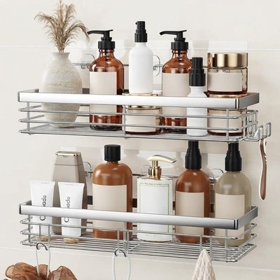 2er Pack Duschcaddy aus Edelstahl ohne Bohren - elegant & rostfrei