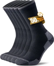 Merino Wool Hiking Crew Socks for Men Women, Thermal Warm Boot Sock Cushioned An