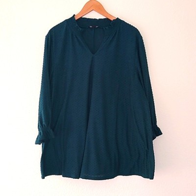 Lane Bryant Swiss Dot Textured Blouse us Emerald Green 14/16