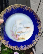 Antique Theodore Haviland Limoges Cobalt Blue & Gold  9" Fish Plate Signed 