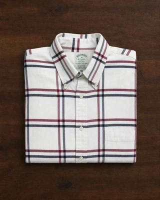 Chemise Brooks Brothers Milano M coton carreaux blanche USA 61 - Photo 1/4