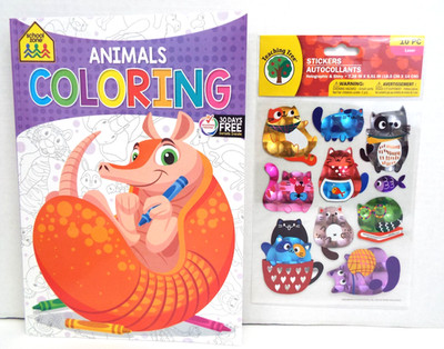 2: School Zone ANIMALS Coloring Book /Teaching Tree 10 pc Animal Laser Stickers