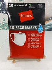 Hanes Face Mask 10 Pack 100 Cotton Washable  Reusable White 10 Masks 