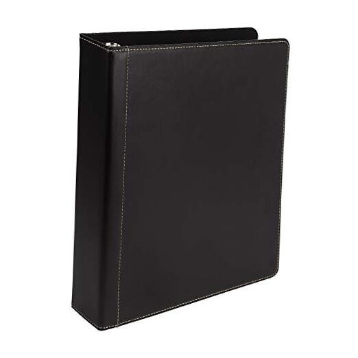 Black Leather 1.5 Inch 3 Ring Binder with Contrast Stitching 8.5 x 11