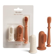 Moonkie Baby Finger Toothbrush 1 Count Pack of 3 , Large Clay/Ivory/Clay 