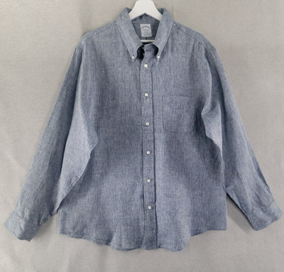 Brooks Brothers Mens Shirt 100% Irish Linen Regent Button Down Size XL Gray