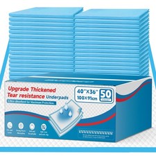 Tear-Resistant Incontinence Bed Pads 40"x36" 50 Count Heavy Duty Disposable Un