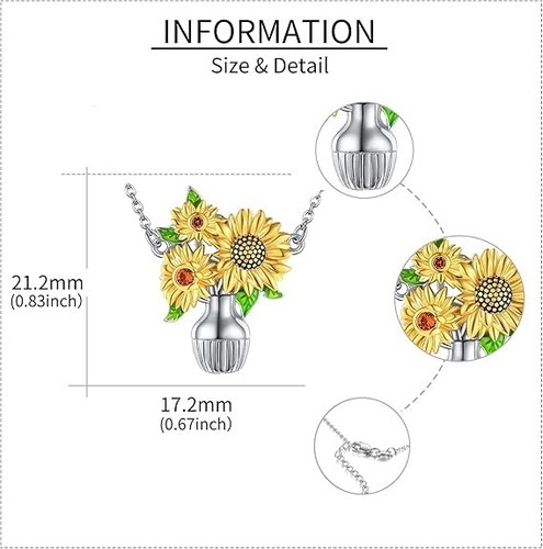 925 Sterling Silber Sonnenblume Anhänger Halskette Schmuck Geschenk für Frauen Mädchen - Bild 4 von 5