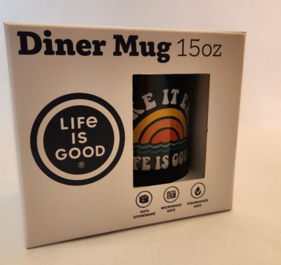 LIFE IS GOOD ''TAKE IT EASY'' DINER MUG 15 OZ Blue Ceramic *NEW*