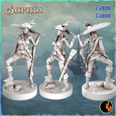 Sophia, pirate girls - 1/24 75mm Large scale artistic/pinup resin model RKS3D