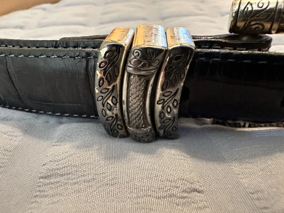 Ремень с серебряной пряжкой BRIGHTON CLASSICS M-30 темно-синий лакированная кожа C3714 - Изображение 3 из 4