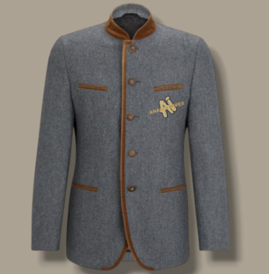 Men's Grey German Bavarian Jacket Wool Tyrol Trachten Jacket For Oktoberfest