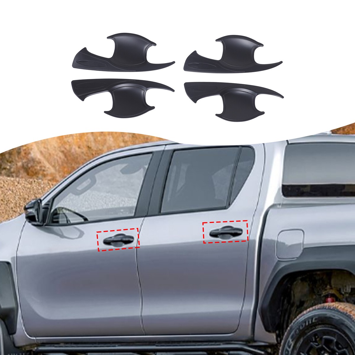 Black 4PCS Exterior Door Side Handle Bowl Cover For Toyota Hilux