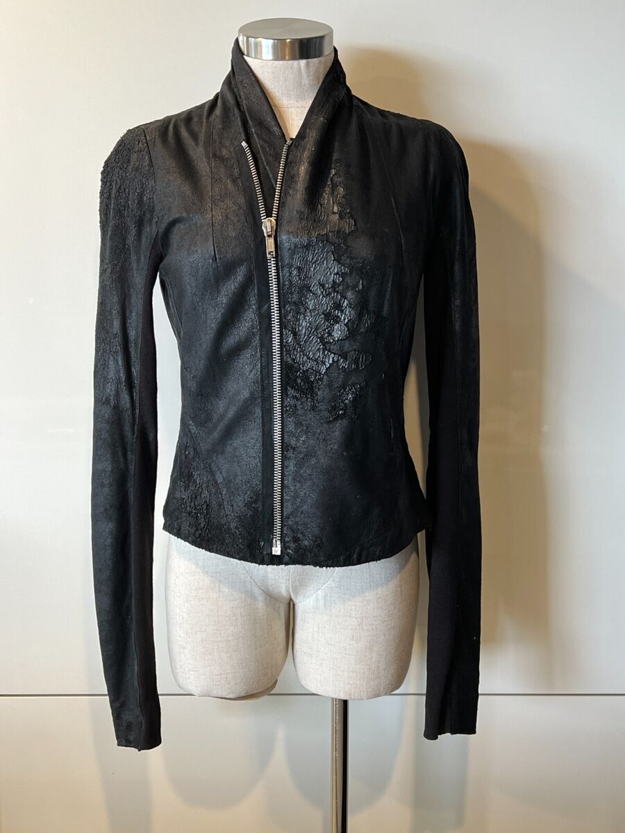 RICK OWENS $2500 Black Distress/Blister Lamb Leather Zip RICK OWENS $2500 Black Distress/Blister Lamb Leather Zip