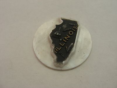 Vintage Illinois State Map Souvenir Metal Paperweight 3D Relief Chicago Peoria
