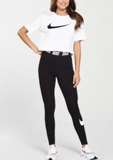 Nike Women's Swoosh Club Legging With waist Detail In Black Size XL