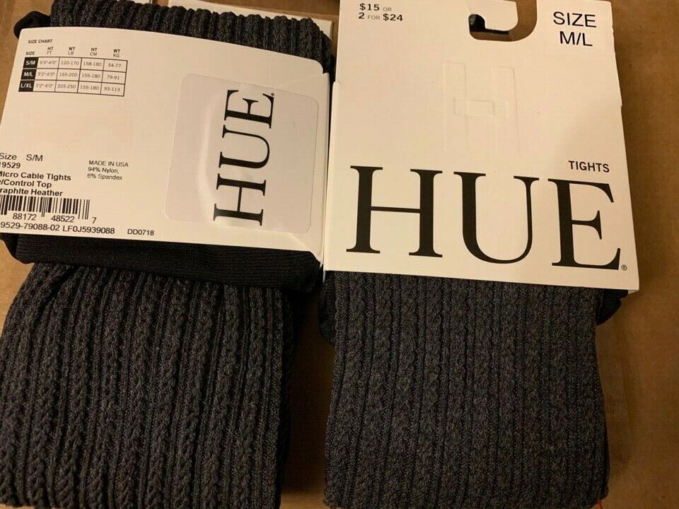 HUE Women's Micro Cable Control Top Tights Graphite Heather S/M, M/L