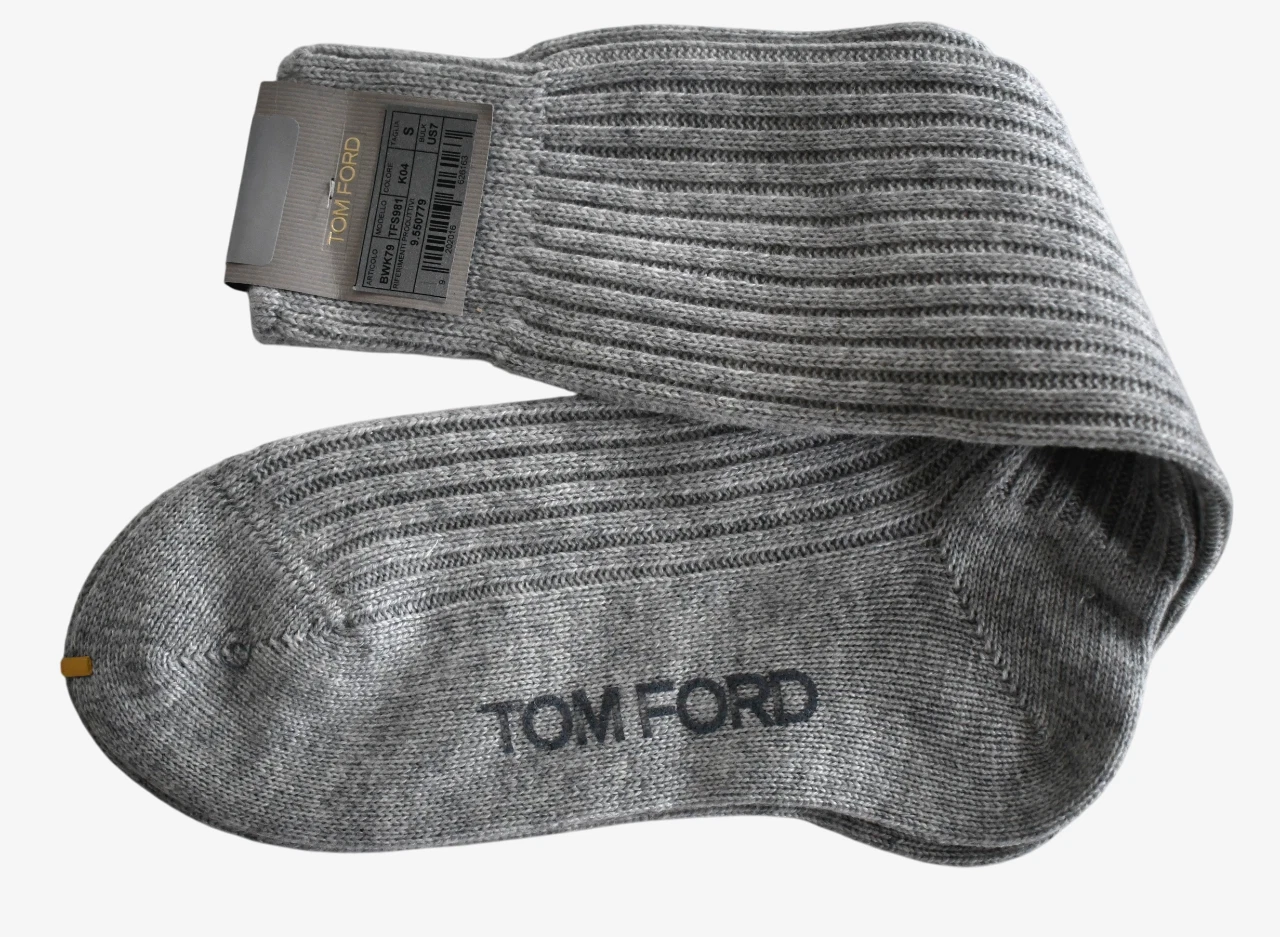 🆕️ Auth TOM FORD Gray 100% CASHMERE RIB Men's Crew Socks S