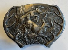 Deer in Nature Vintage 1977 Bergamot Belt Buckle Y-144 with Antler Surround