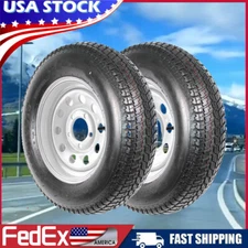 2× ST205/75D15 Trailer Tires with Rims 5 Lug on 4.5" and Silver Wheels 205 75 15