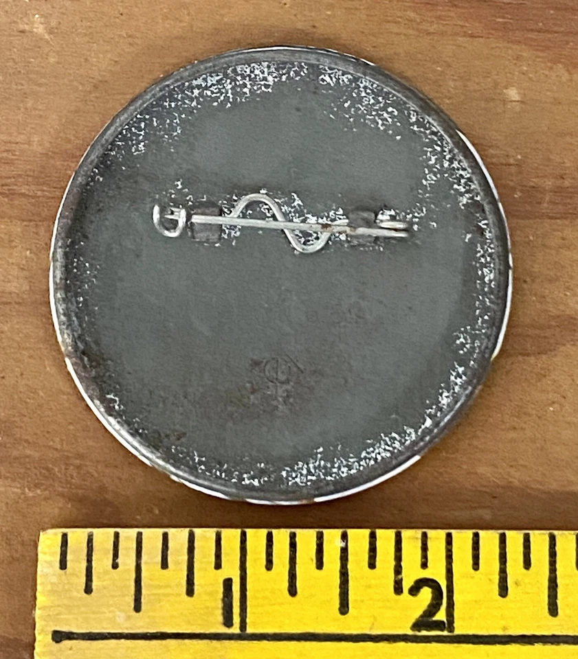 Vintage Deer To Me Trophy Buck Hunting Tin Pinback Button Badge Snowy Woods gun - Image 2 of 2