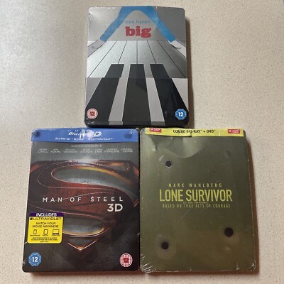 3 Steelbook Blu-ray Movie Lot Damaged Steelbooks Lone Survivor, Big, Superman
