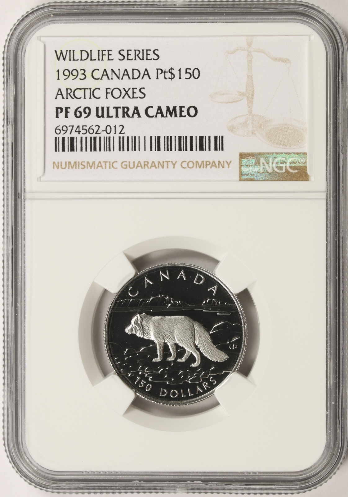 1993 $150 Canada Platinum Wildlife Series Arctic Foxes NGC PF69UCAM